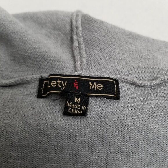 Lety Me Open Front Hooded Cardigan Size M Gray Ribbed Knit Pockets Cozy Layering - Picture 4 of 9